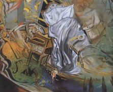 bed and two bedside tables ferociously attacking a cello (final stage) 1983.jpg